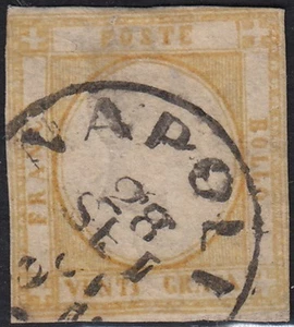Province Napoletane, 20 gr. giallo ar. falso per servire Effigie "A" usato (F9) - Foto 1 di 2