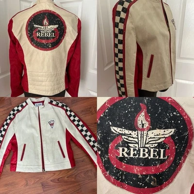 Chaqueta de motociclista Wilsons Leather Máxima be REBEL Moto Club detalles dorados grande Foto 1 de 4