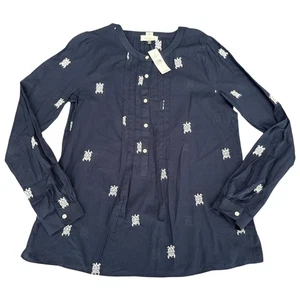 Ann Taylor LOFT The Softened Shirt Sz S Embroidered Turtle Print Button Down Top - Picture 1 of 10
