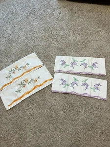 4 fundas de almohada vintage - Borde y diseños bordados/crochet - Lote de 2 pares - Imagen 1 de 7