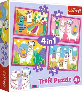 NEW Trefl Jigsaw Puzzle 4 in 1 Pieces 4+ Ages Kids Llamas on Vacation - Picture 1 of 5