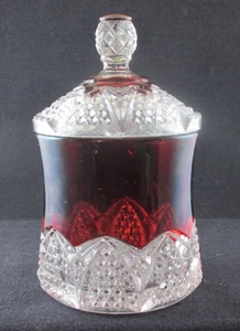 1890S EAPG RUBY STAIN CLEAR GLASS DUNCAN MILLER BUTTON ARCHES COVERED SUGAR BOWL - Picture 1 of 5