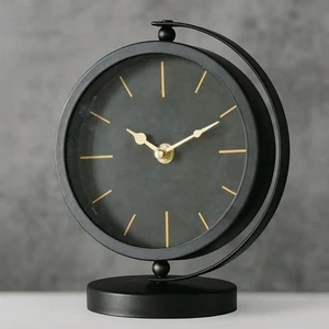 Orologio da scrivania stile antico vintage nero da tavolo metallo decorativo regalo unico - Foto 1 di 6