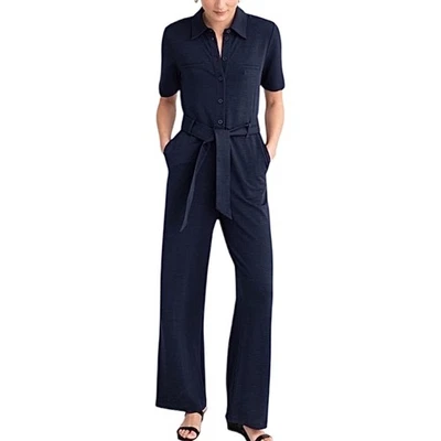 Macacão de manga curta elástico listra de giz e outras histórias azul escuro tamanho 4 - Imagem 1 de 4