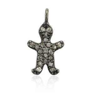 Diamond Gingerbread Man Charm 925 Sterling Silver Fun Playful Figure Jewelry - Picture 1 of 7