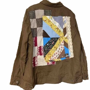 Upcycled Artsy Linen Jacket 2X Patchwork Lagenlook Art To Wear Festival Boho - Picture 1 of 18