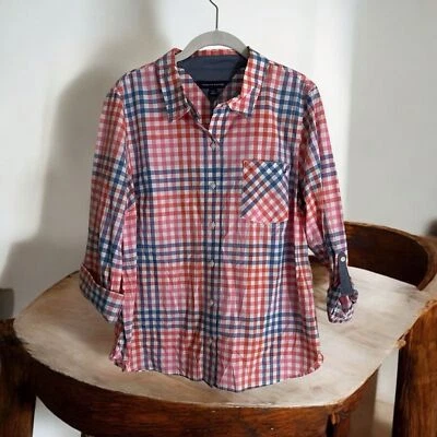 Camisa Tommy Hilfiger Rosa Azul Cuadros Heritage Manga Enrollada con Pestaña Nueva con Etiquetas Grande Foto 1 de 4