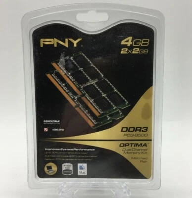PNY Optima 4 GB Dual Channel Kit DDR3 SDRAM 1066MHz SODIMM Memory Module - 2x2GB - Image 1 of 2
