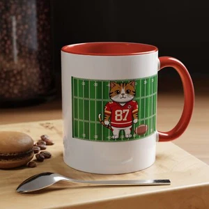 Football Cat Accent Coffee Mug for Pet Lovers, Game Day Mug, Sports Fan Gift, - Picture 1 of 10