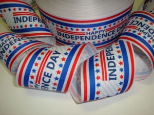 25 YARD ROLL SALE 3" INDEPENDENCE DAY PATRIOTIC FLAG JULY 4th GROSGRAIN RIBBON - Picture 1 of 1