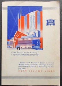 Chicago Rock Island Railroad 1933 Chicago Century Of Progress Brochure mostra - Foto 1 di 3