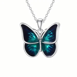 Silver-Plated Blue Butterfly Pendant Necklace, Elegant Nature-Inspired Design - Picture 1 of 4