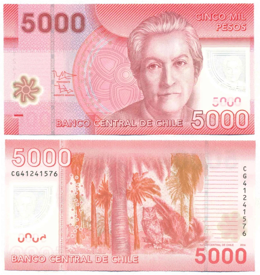 CHILE POLYMER NOTE 5000 PESOS 2014 PREFIX CF P 163d UNC - Image 1 of 1