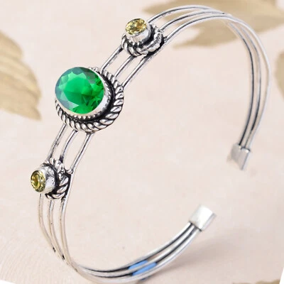 Chrome Diopside & Citrine Cut Gemstone 925 Sterling Silver Handcraft Bracelet - Image 1 of 4