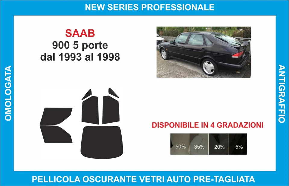 pellicole oscuranti vetri saab 900 5p dal 1993-1998  kit completo - Imagen 1 de 1