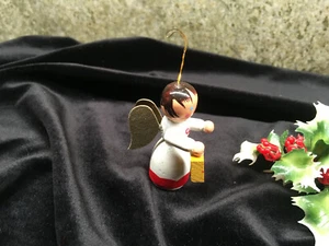 Vintage Hand Painted Wooden Angel Christmas Ornament w/ Present - Picture 1 of 4
