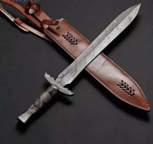 Custom art Damascus Steel KNIFE Survival Hunting BOWIE Sword WITH REAL Wood 20 “ - Picture 1 of 3
