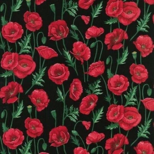 Stängel schwarz rot Mohnblumen 100 % Baumwolle Stoff Blumen Kollektion - Bild 1 von 12