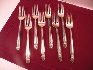 Set Of 8 DANISH PRINCESS International 1938 Silver plate Salad Forks 6 3/4" - Picture 1 of 7