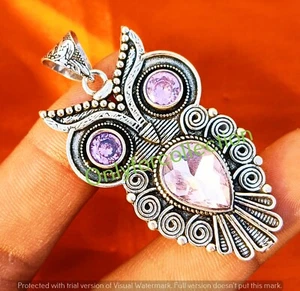 Gift Pink Faceted Topaz Gemstone Pendant 925 Sterling Silver Plated OWL Jewelry - Picture 1 of 5
