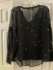 Women's Simply Vera blouse black w/print & scattered rhinestones w/cami size L - Picture 1 of 7