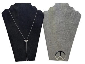 Silberfarben 2 Stück Peace Zeichen Symbol Taube Vogel Anhänger Kette Halskette - Bild 1 von 12