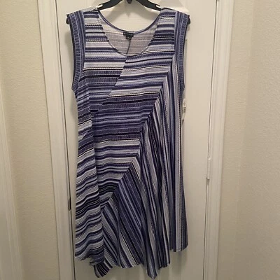 new directions sz 2x blue and white sleeveless dress with asymmetrical hem - Image 1 of 4