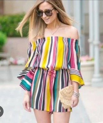 EXPRESS женщин в полоску Детский комбинезон шорты многоцветный размер Med лето  - Изображение 1 из 4