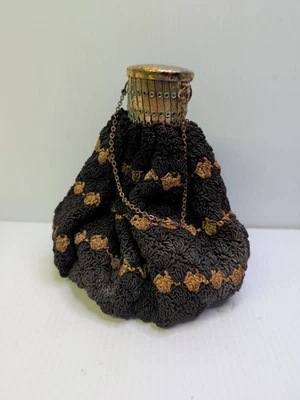 Vintage Brown And Gold Sequined Beggars Bag Accordion Style. 6 X 7 Inches. - Image 1 of 4