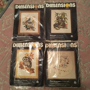 4 Vintage Dimensions Crewel Kits Owl Pegasus Quail Raccoon - Picture 1 of 6