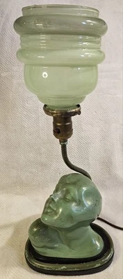 Antique Art Deco Woman Head Bust Lamp with Glass Shade Green Vtg RARE Frankart? - Image 1 of 4