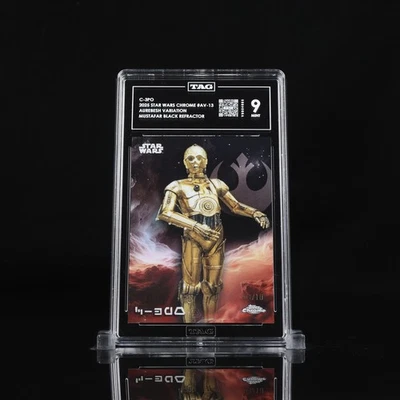 2025 Topps Chrome Star Wars- C-3PO - Aurebesh - #AV-13 Black Refractor /10 TAG 9 - Image 1 of 2