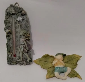 Vintage Harz grün Pixie Baby Elfe Figur Lot liegend Tisch oder Wand Deko  - Bild 1 von 10