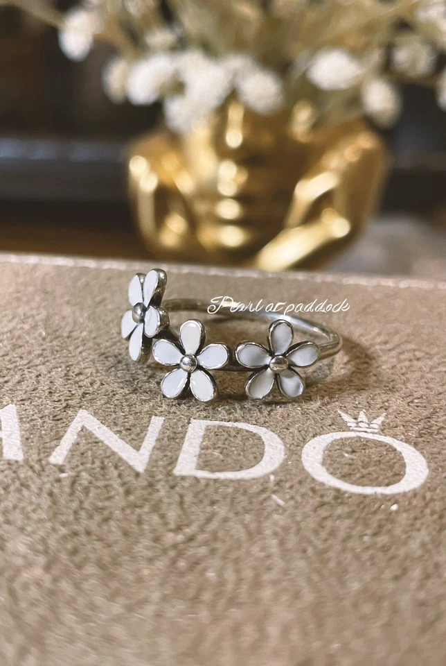 Authentic Pandora Darling Daisies White Ring In Gift Box  Size 58 / 8.5 - Image 1 of 1