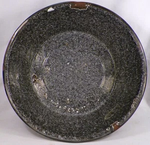Chocolate Brown Graniteware Bowl White Specks Blue Large Vintage Country Kitchen - Picture 1 of 7