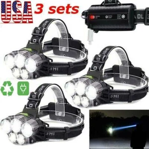 350000LM 5X LED Headlamp USB Rechargeable Headlight Head TorchLight Flashlightq - Picture 1 of 16