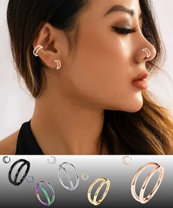 1pc Unisex Double Stacked Septum Nose Hoop Ear Piercing Surgical Stainless Steel - Picture 1 of 72
