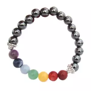 Sieben Chakren Armband mit Hämatit NEU Edelstein Stretch 7 Farben - Bild 1 von 2