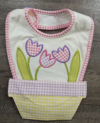 Baby Girl Nwot Vintage Gymboree  Rainbow Tag Tulip Flower Pot Baby Bib - Image 1 of 2