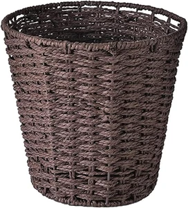 Round Wicker Waste Basket - Woven Trash Can for Bedroom, Bathroom, Office - Picture 1 of 12