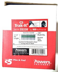 New POWERS FASTENERS C5 TRAK-IT 1-1/4" PIN 55338 800 Zinc Pins Nails 1 Fuel Cell