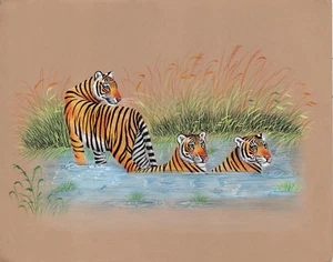 Royal Bengal Tiger Art Hand Painted Indian Wild Life Nature Watercolor Painting - Picture 1 of 2