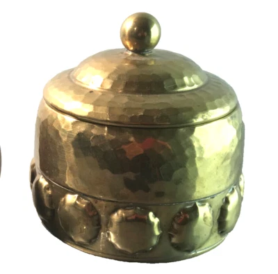 Messing Dose Deckeldose Art Déco 20er 30er gemarkt mit Adler Vogel Dekoration - Bild 1 von 4