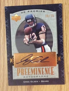 Autógrafo UD Preeminence 2007 certificado Greg Olson Chicago Bears 38/75 producido - Imagen 1 de 3