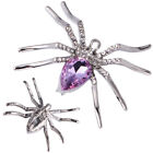  2 Pcs Spider Brooch Lapel Pin Crystals Decor Halloween Vintage