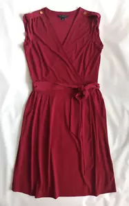 Banana Republic Womans Size S Deep Red Faux Wrap Tie Waist Sleeveless Knit Dress - Picture 1 of 10