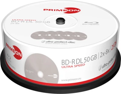 25 PRIMEON BD-R DL 50GB 8x ultra protect disc Blu-ray Double Layer Spindel  - Bild 1 von 2