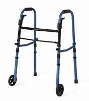 Medline Compact Folding Paddle Walker with Wheels, Blue, 5 inch