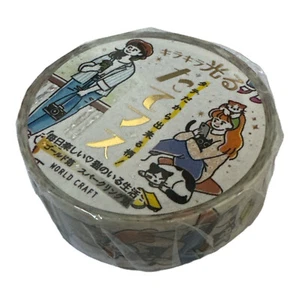Japanese style Washi masking TAPE ladies girls and cats sparkly kawaii Japan - Picture 1 of 2