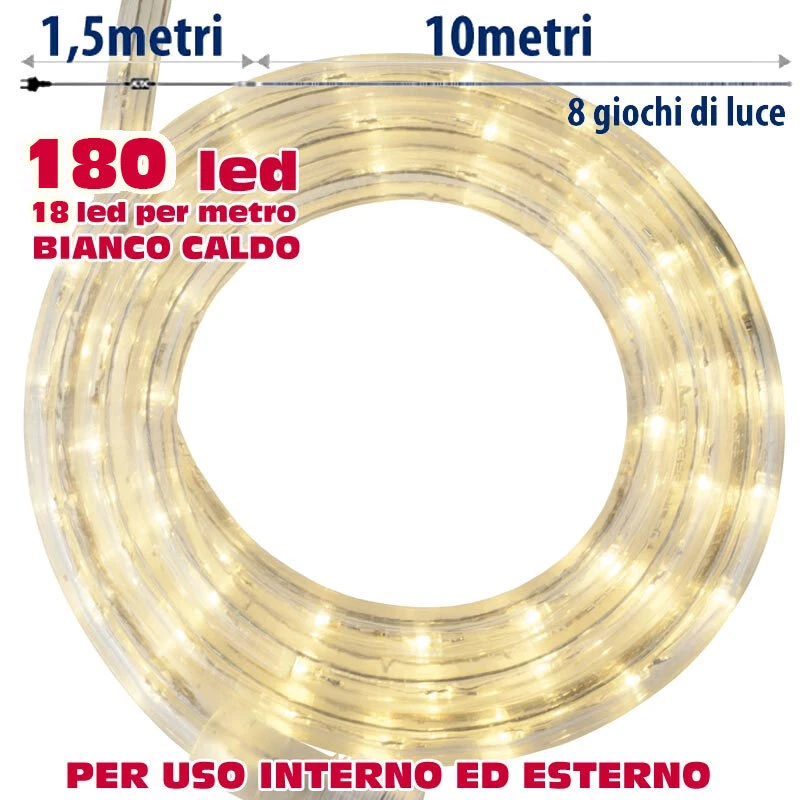 Tubo Luminoso a LED per Esterno Bianco Caldo 10 Metri con Controller Giochi Luce - Immagine 1 di 4